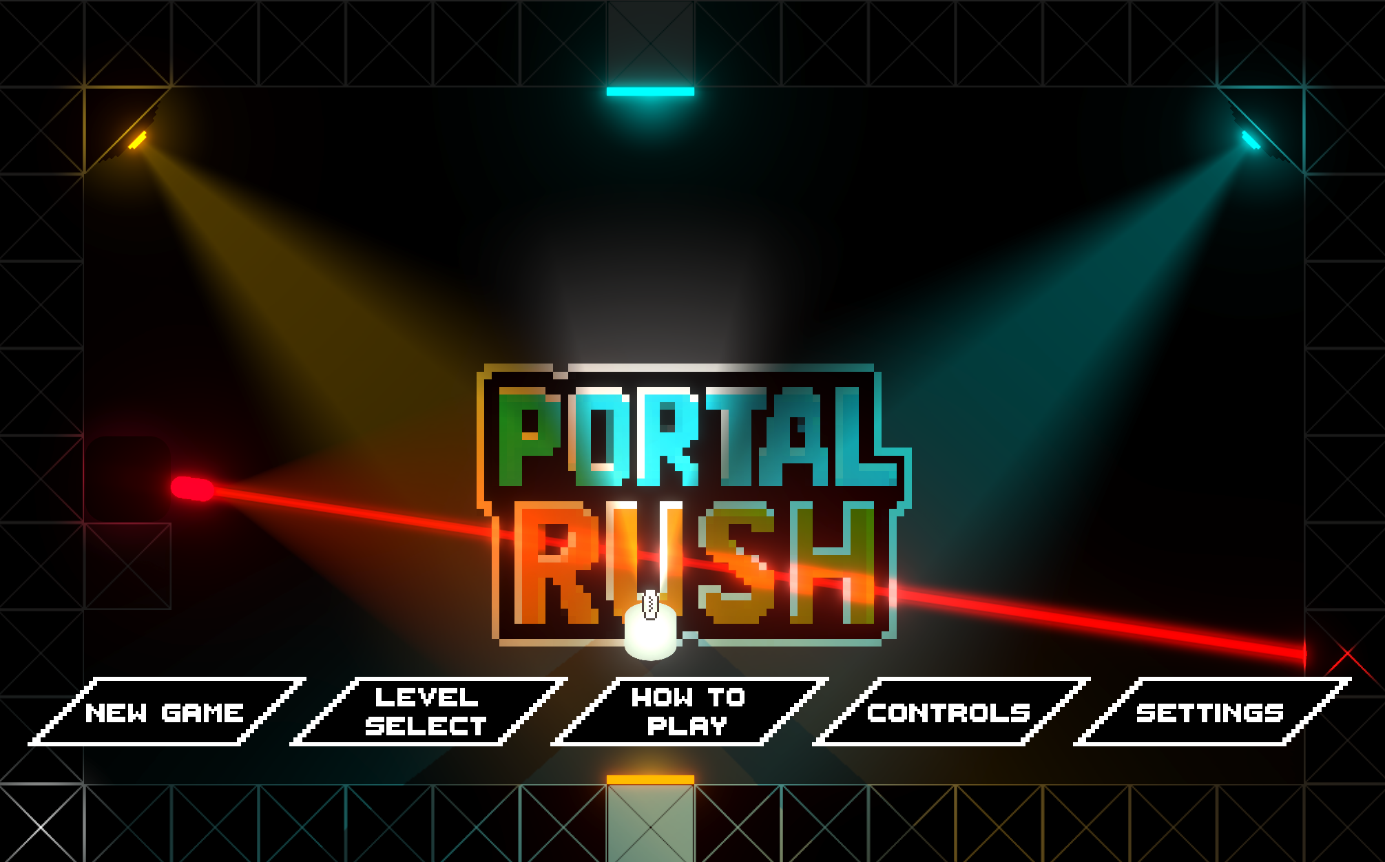 Screenshot of Portal Rush game showing a 3D puzzle platformer with portal mechanics and colorful graphics